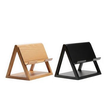 Foldable wooden and black fabric outdoor chairs in a compact design