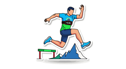 Fototapeta premium Man running with athletic wear and mountain background