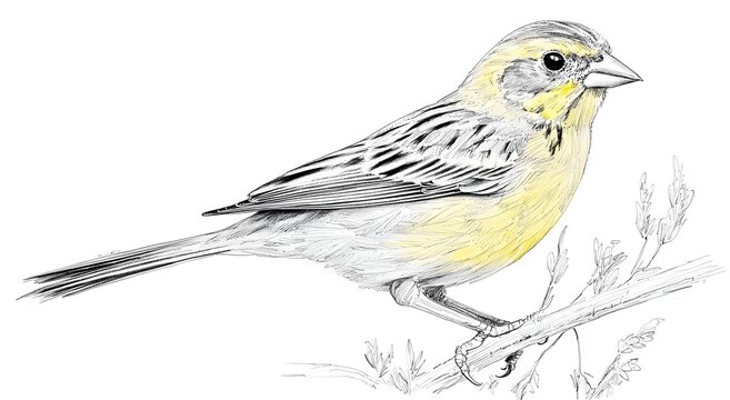 Artistic yellowhammer portrait drawing in black and white picture