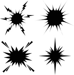 Comic Explosion Burst Shapes Set with Black Starburst Bang Effects Abstract Pop Art Speech Bubble Vector Collection © nasima0204