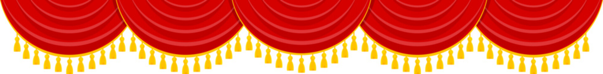 Elegant red velvet theater curtain. Open stage scene with silk drapes. Luxury theatrical interior for performance, opera and concert. Cinema show, rich fabric and dramatic atmosphere. Vector EPS 10. © Quarta