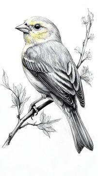 Beautiful yellowhammer branch portrait in soft monochrome tones image