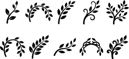 Elegant botanical branch and leaf vector set. Features various natural elements like olive branches, laurel wreaths, and decorative foliage. Ideal for wedding invitations, logos, and organic designs. © Muhammad