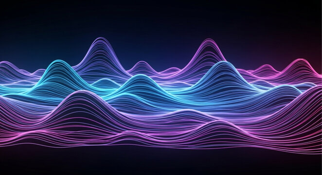 Neon Digital Waveform Landscape Of Data Streams.