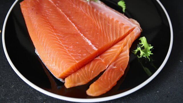 Salmon fresh fish ed fish seafood tasty snack fresh gourmet food background on the table rustic food top view copy space pescetarian diet