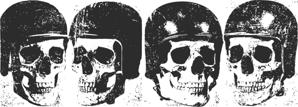 grunge skulls wearing helmets, military and biker design elements for edgy artwork