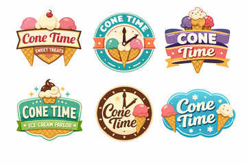 Naklejka premium Ice cream shop logos and labels collection offering sweet treats and dessert parlor branding