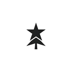 Obraz premium Simple graphic icon showing a stylized tree with a star on top, silhouetted in dark gray