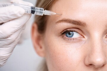 Naklejka premium Woman receiving aesthetic facial injection for skin rejuvenation and anti aging treatment.