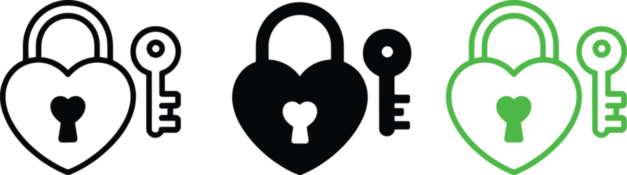 Three stylized heart-shaped locks with keys representing security and access control