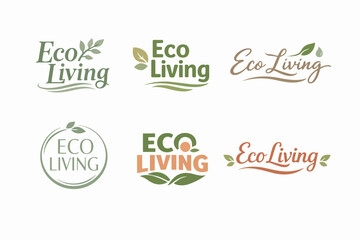 Fototapeta premium Collection of eco living logo templates, using natural leaves and green colors for organic and sustainable brand identity