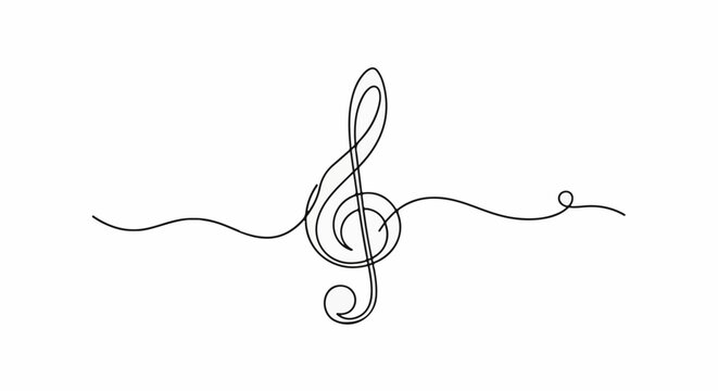 Continuous line drawing of a treble clef with wavy lines on either side