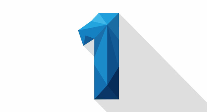 A geometric blue digit one casting a long shadow on a white background