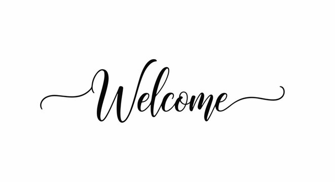 Elegant black script text "Welcome" adorns a clean white background, inviting guests