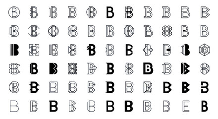 Set of diverse modern letter B logo designs and alphabet icons on a white background. © Dodol Creative Stock
