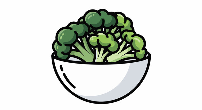 A cartoon bowl filled with vibrant green broccoli florets and stems