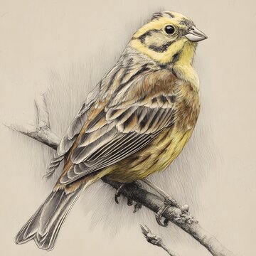 Charming yellowhammer songbird illustration for wildlife art wallpaper