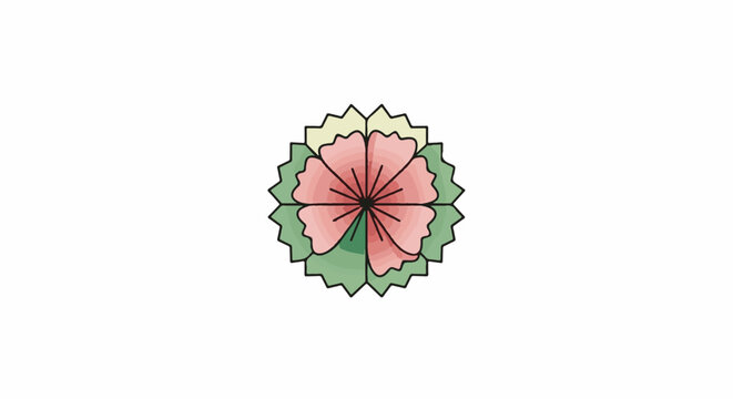 Stylized multi-layered flower with pink petals and green sepals