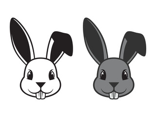 Obraz premium Cartoon rabbit faces in black and white and gray isolated on a white background
