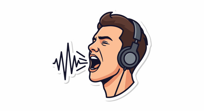 A person wearing headphones and yelling loudly