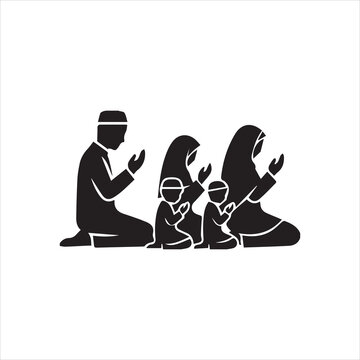 Full muslim family praying together making dua Vector Image