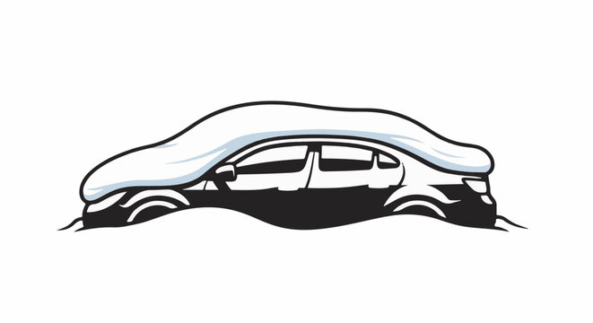 Car buried under heavy snowdrifts, outline shows drifts