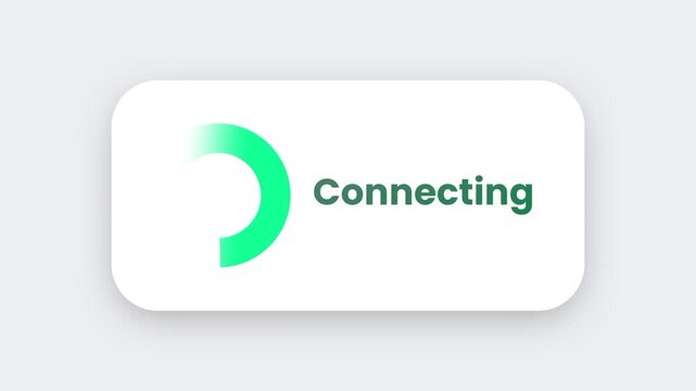 A white rounded card UI component showing a green crescent moon loader icon beside the word Connecting on a dark background
