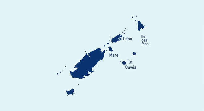 Map showing islands Lifou, Mare, Ile des Pins, and Ile Ouvea