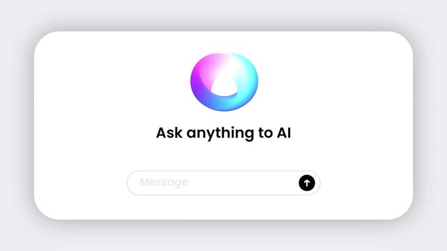 A clean white app interface card showing a colorful AI orb logo with the headline Ask anything to AI on a light background