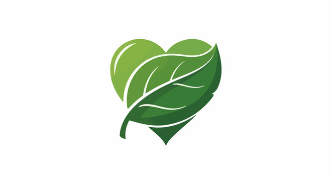 A green heart shape formed by two overlapping leaves