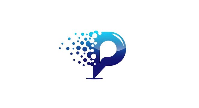Abstract letter p logo with digital dots and blue gradient on white