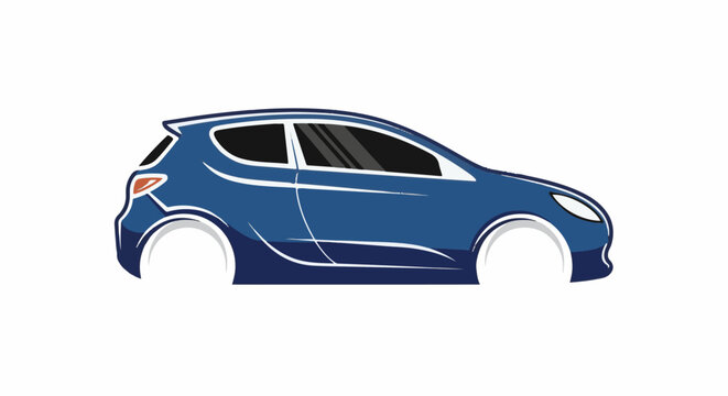 Sleek blue hatchback car outline with stylized white accents
