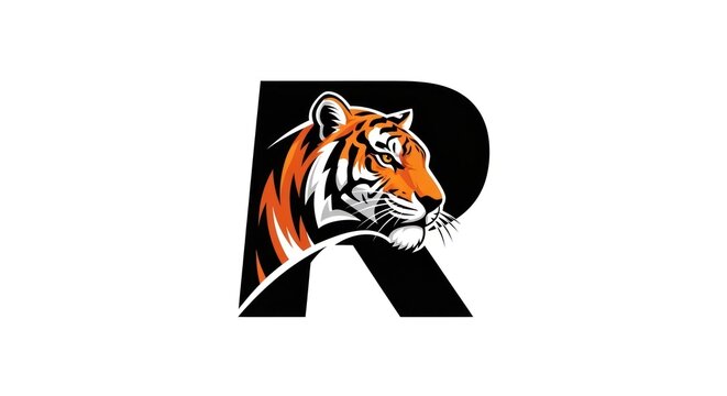 Tiger head illustration inside the letter r graphic design