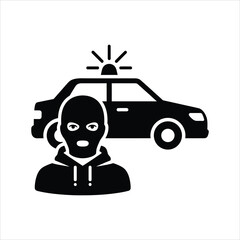 Burglar with ski mask near police car during a pursuit Vector Illustration Isolated on white background © MasudaMaya