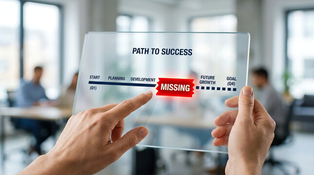 Business hands presenting path success missing strategy planning development business hands presenting path success missing strategy planning development concept transparent screen office