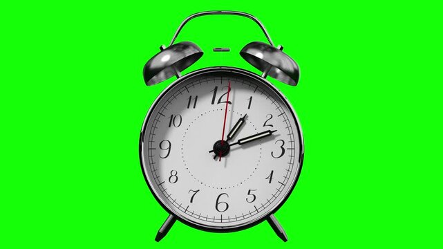 Retro Twin Bell Alarm Clock Showing Two o Clock - 3d 4k animation (3840 x 2160 px)