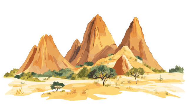 Sindou Peaks. Sindou Peaks hand drawn watercolor illustration on white background