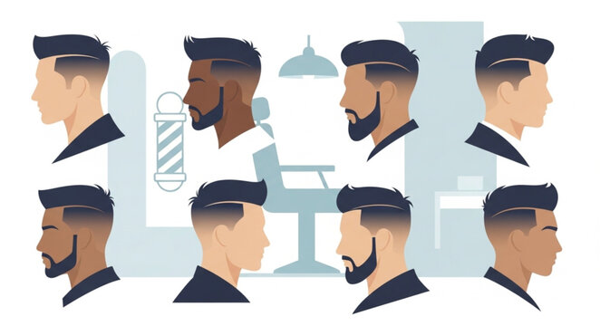 Multiple Male Hairstyles Barber Head Profiles Collection.