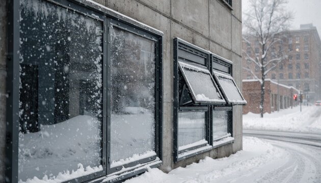 Medium shot of modular blastresistant metal windows featuring fixed heavyduty framed units designed for secure highrisk environments. Moderate view highlighting operable vent
