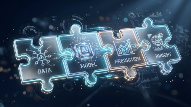 Digital Puzzle Concept of Data AI Model Prediction and Insight