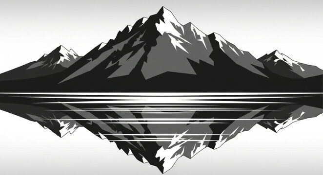 Monochrome Mountain Peaks With Mirror Reflection.
