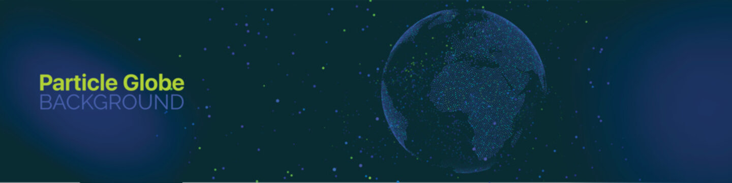 Dark abstract background with particle globe and neon blue lines