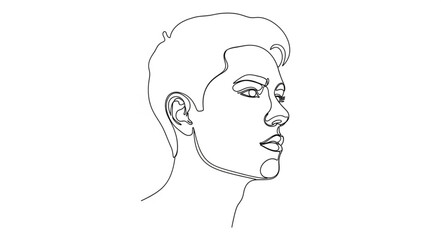 Minimalist line drawing profile portrait of a person. © yanto