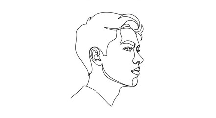 Minimalist line drawing profile portrait of young man. © yanto