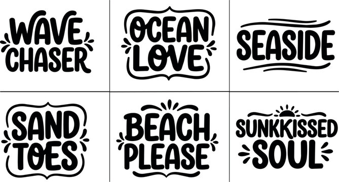 Black and white handwritten wave chaser ocean love seaside sand toes beach please sunkissed soul phrases