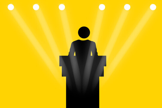 Icon of a leader on a podium under stage lights, concept of political speech, leadership, and election campaign