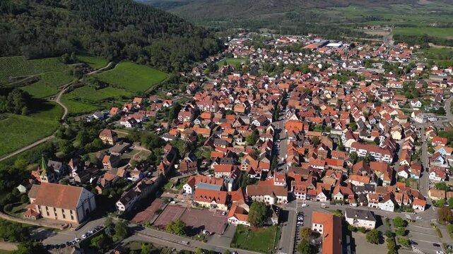  Aerial panoramic view of the city Châtenois in France on a sunny afternoon in summer. 