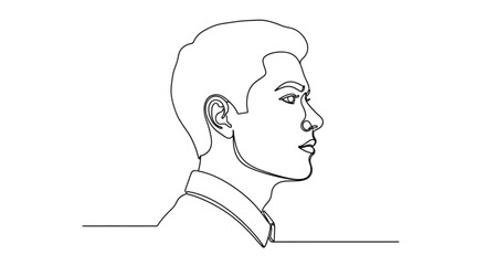 Minimalist line drawing male profile portrait side view head. © yanto