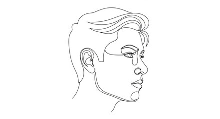 Minimalist Line Art Profile Portrait Of Young Man. © yanto
