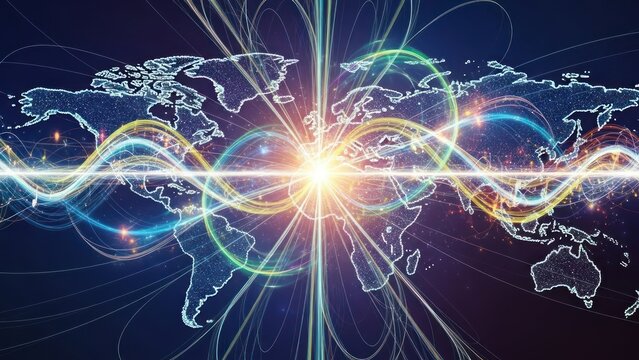 Abstract Blue Glowing Light Background with Futuristic Energy Waves and Space Glow Pattern